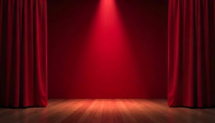 Fototapeta premium Empty scene with a red curtain and spotlight. Open theatrical stage curtain, Theatrical drapes, Vector drapes Background, created with generative ai