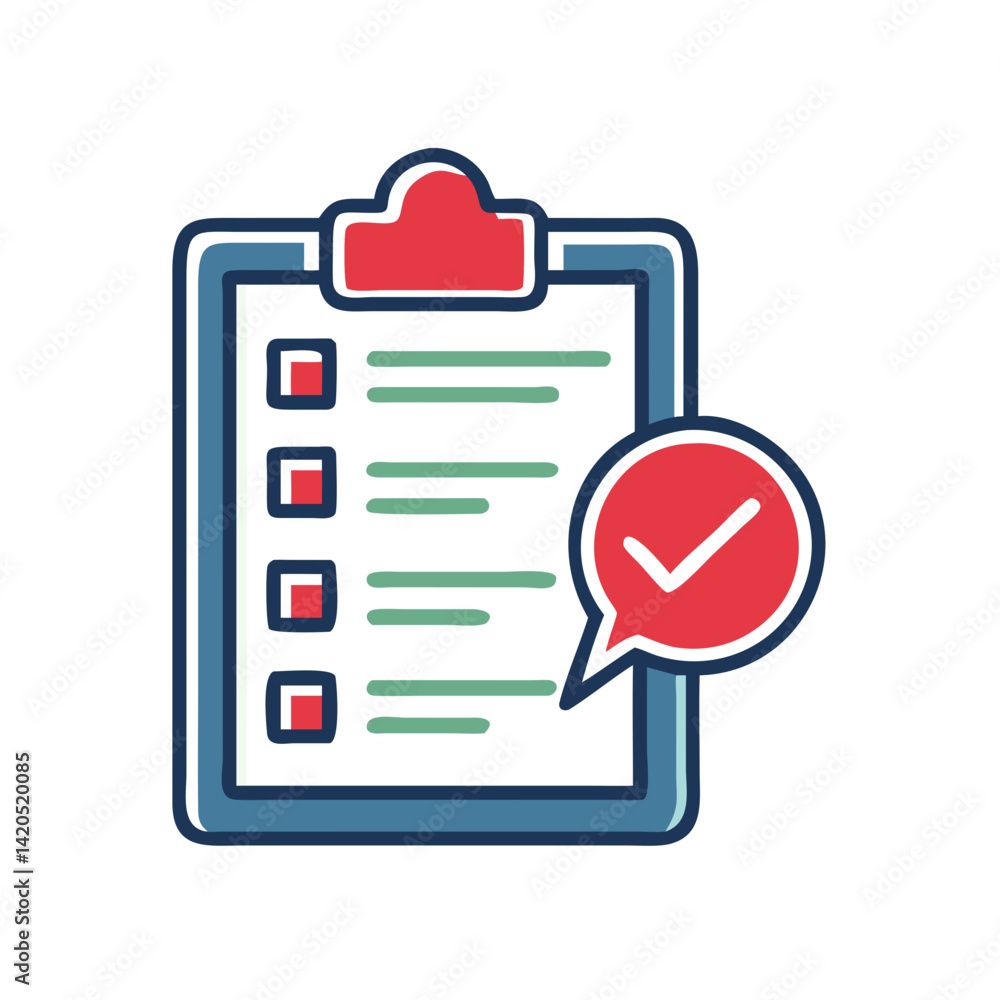 Poster checklist with checkmark icon in flat style