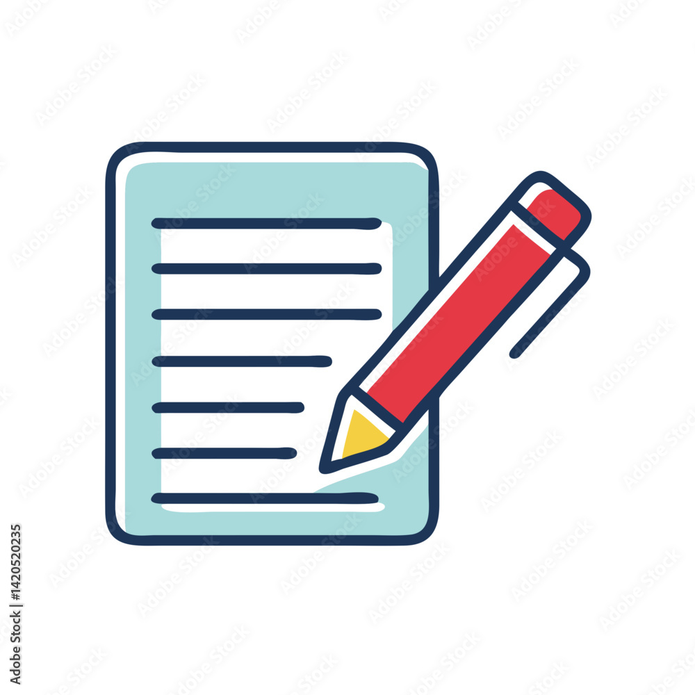 Poster icon of a notepad with a pencil for ai content generation