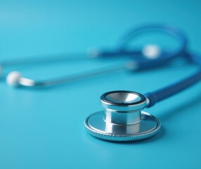 Silver Stethoscope on Light Blue Background. Ideal for healthcare websites, medical advertisements, doctor's office graphics, health and wellness blogs