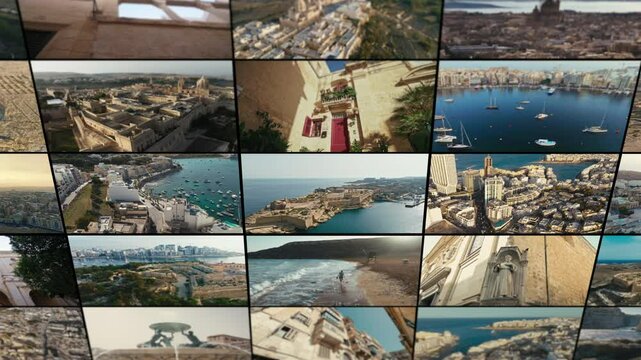 Sunset Over Valletta Harbor Malta captured in a cinematic collage of Maltas architecture, coastlines and heritage. A dynamic visual journey through iconic landscapes and cities.