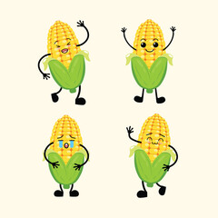 Fruit Cartoon Cute Corn with Different Emotions