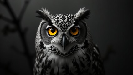 Obraz premium Intriguing Owl Portrait in Dark Contrast