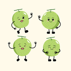 Fruit Cute Cartoon Honeydew with Different Emotions