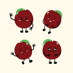 Fruit Cute Cartoon Nectarine with Different Emotions