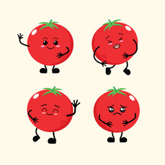 Fruit Cute Cartoon Tomato with Different Emotions