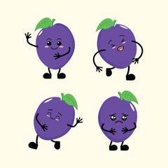 Fruit Cute Cartoon Victoria Plum with Different Emotions