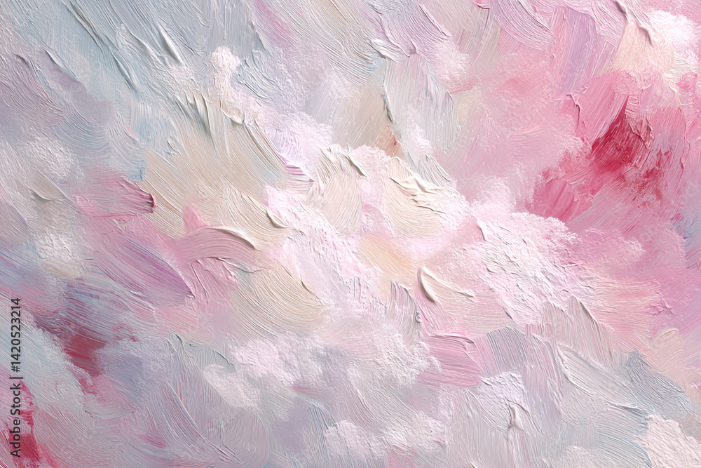Poster abstract pink and grey paint texture, thick brush strokes creating a soft, flowing effect, suggestin