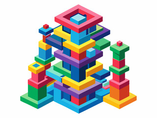A high-quality vector illustration of colorful interlocking building blocks arranged in a tower, isolated on a white background