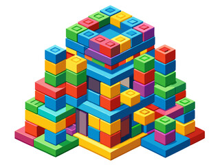 A high-quality vector illustration of colorful interlocking building blocks arranged in a tower, isolated on a white background