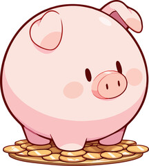 Fototapeta premium Piggy Bank Cartoon Art With Financial Symbols Transparent