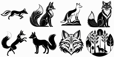 Obraz premium Fox Silhouette Collection: Stylized Vector Wildlife Designs