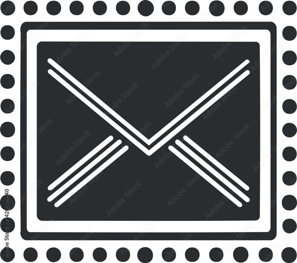 Poster a simple black and white icon representing an envelope symbolizing mail and communication.