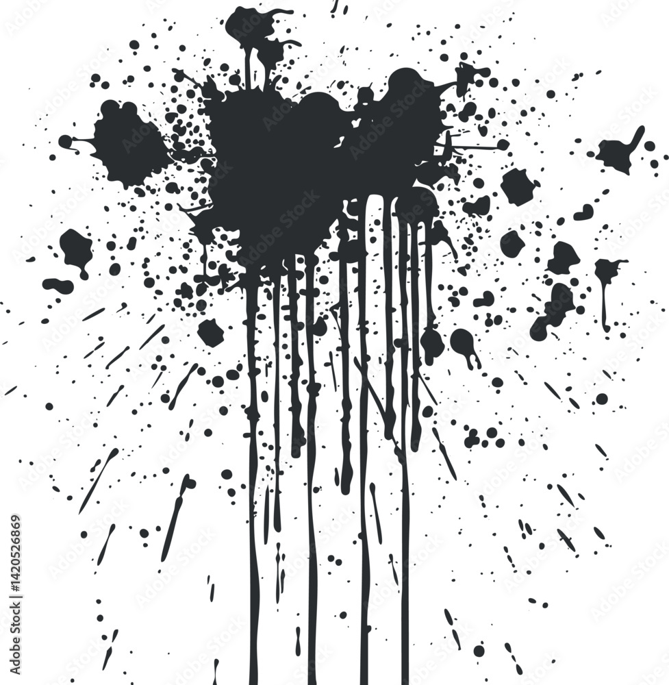 Aufkleber black ink splash with drips and droplets creating an abstract artistic effect on white background