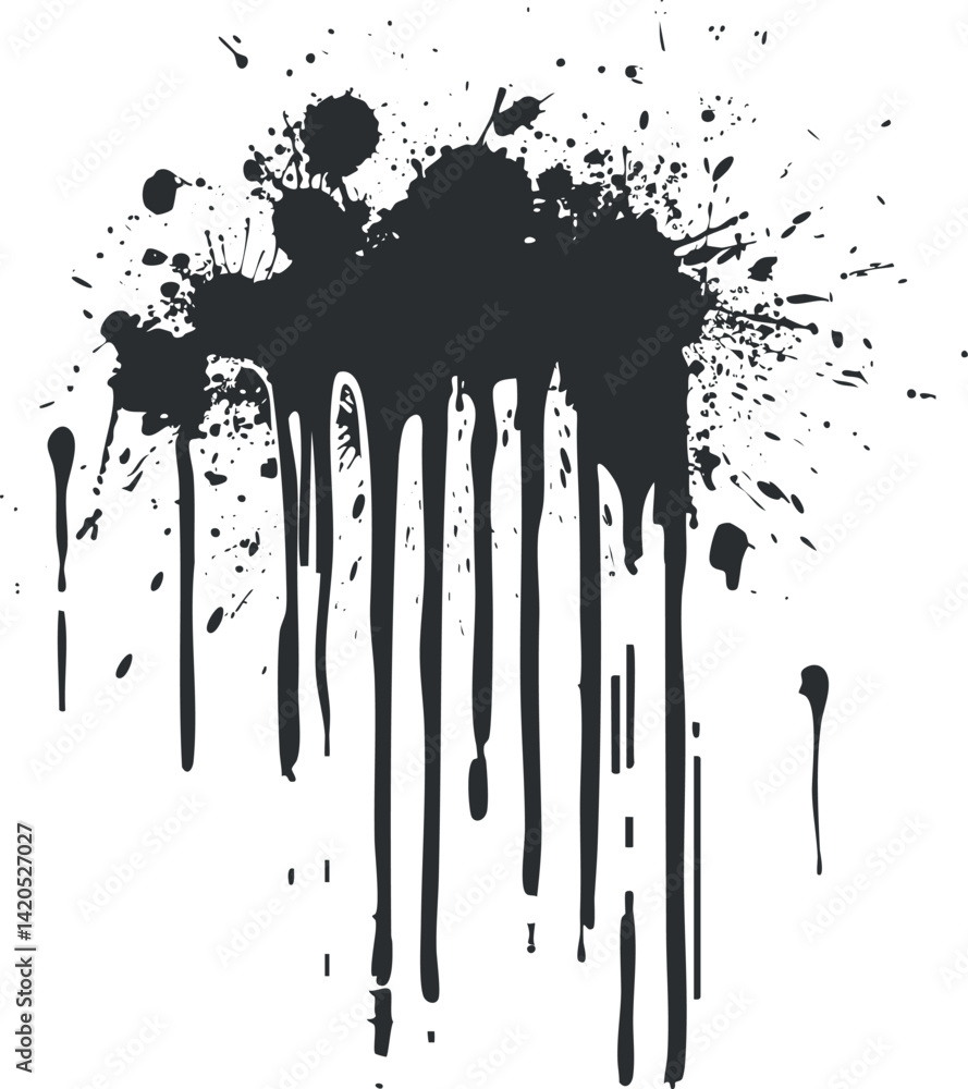 Aufkleber black ink splash with drips and splatters creating an abstract artistic design.