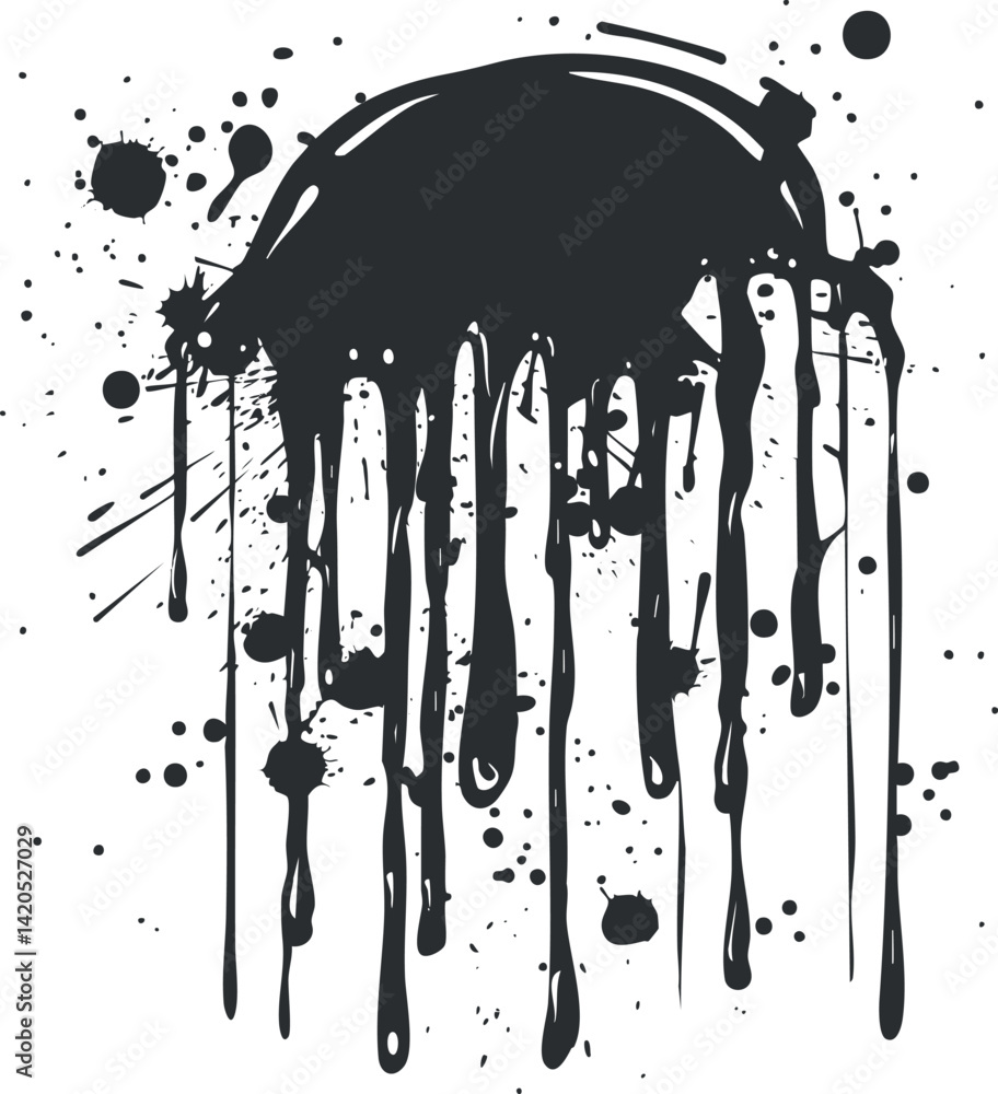 Aufkleber a dynamic black ink splash with drips creating an abstract artistic effect for creative projects.