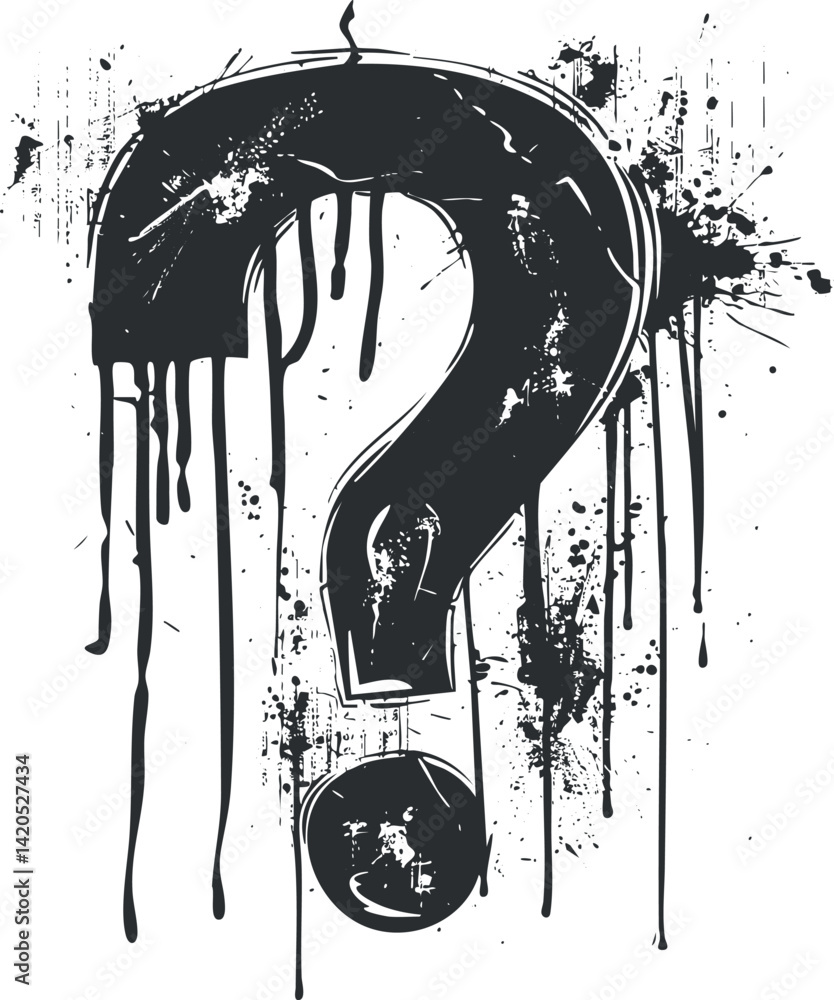 Poster a creative and abstract illustration of a dripping question mark symbolizing curiosity and inquiry.