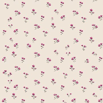 A minimalist coordinated pattern featuring a tiny version of a single flower from the original composition, repeated in a simple and seamless layout. 