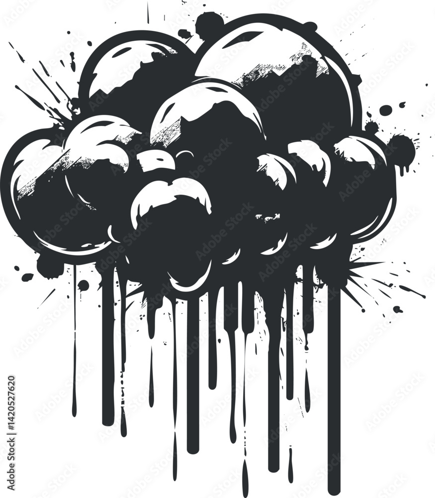 Poster abstract black ink cloud design with dripping effect and dynamic shapes for creative projects.