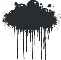 Black ink splash with dripping effect creating an abstract artistic background for design projects.