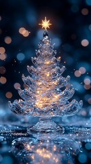 Elegant Crystal Christmas Tree With Glowing Star Photo On Dark Background