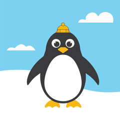 Cute Penguin in Yellow Beanie – Winter-Themed Minimalist Vector