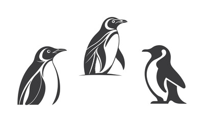 Stylized Penguin Silhouettes – Minimalist Black & White Vector Art