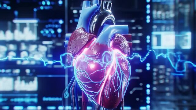 Human heart, Future technology animation, AI deep learning computer machine - Powered by Adobe
