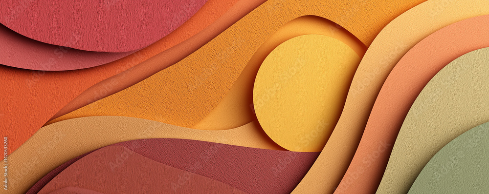 Poster abstract paper cutout background in warm autumn colors creating a 3d effect