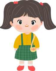  schoolgirl, cartoon, cute, girl, child, student, backpack, uniform, pigtails, elementary, character, education, kid, happy, illustration
