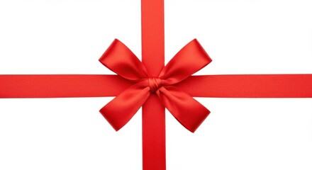 Elegant red satin ribbon cross pattern with bow on white background