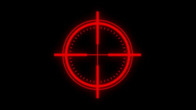 Red Glowing Target Animation on Black Background with Futuristic Crosshair and Aim Reticle High-Tech Crosshair HUD Animation for Gaming, Sniper Interface, Military UI, Esports, Stream Overlay