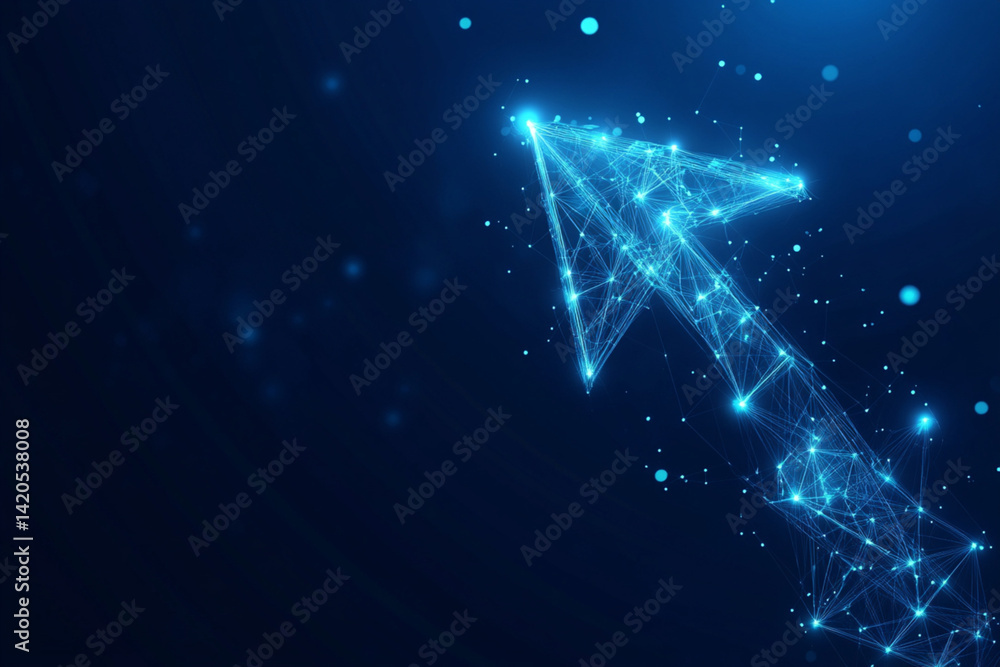Wall mural up arrow sign abstract low poly wireframe style. abstract geometric background. wireframe light stru