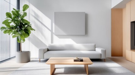 Fototapeta premium Modern minimalist living room with natural light