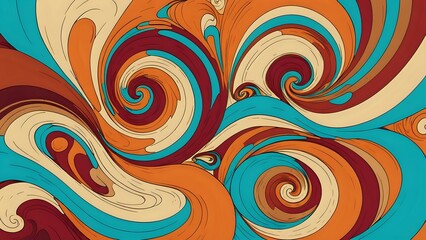 Swirling Lines in Retro Style with Orange Teal and Brown Hues