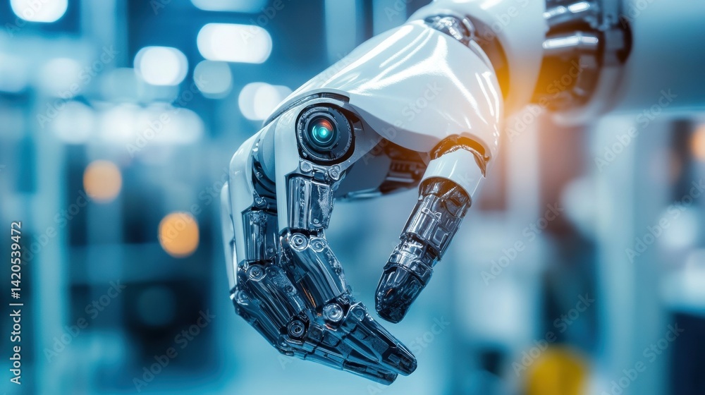 Poster robotic arm precision grip in futuristic technology - advanced mechatronics hand for engineering and