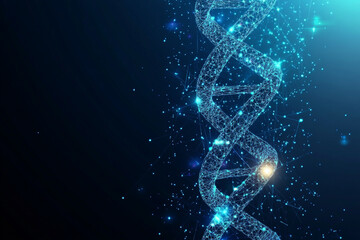 The dna helix sign abstract low poly wireframe style. Abstract geometric background. Wireframe light structure. Modern 3d graphic concept on blue dark background