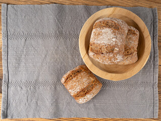 Brown rye bun, square gluten free bread, whole grain healthy breakfast bread