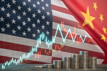 Naklejka premium United States tariffs government import tariff China,to increase the American economy.Industrial Tariffs growth.Import Tariffs increase.Trade war policy United States with China. Dollar vs Yuan war.