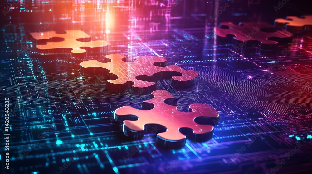 Poster abstract digital puzzle pieces technology background futuristic innovation solution problem solving 