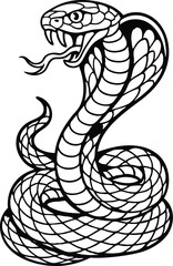 Fototapeta premium Classic American Cobra Snake Tattoo. Old school king cobra tattoo vector illustration. Classic old school style vector illustration of a fierce king cobra with flared hood, symbolizing power