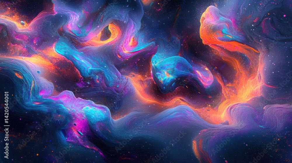 Poster colorful and vibrant nebula structures with cosmic patterns in space