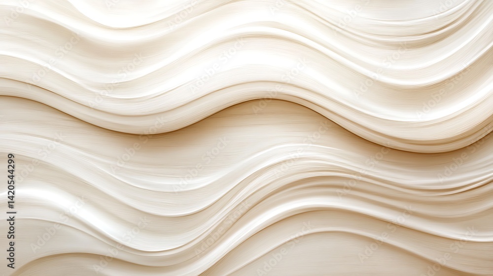 Poster abstract wavy pattern with cream and beige tones, creating a soothing and elegant texture