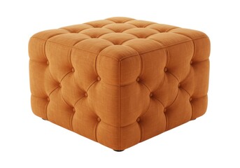 Orange tufted ottoman cube furniture home decor accent piece isolated on white background