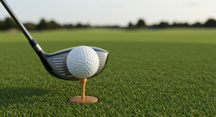 Golf tee ready for a drive on a lush green course with a blurred background perfect sunny day