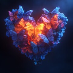 Luminous Heart Made Of Butterflies And Flowers Romantic Photo For Special Occasions