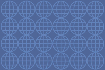 Design pattern featuring multiple globe icons arranged in a grid on a blue background