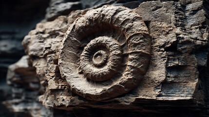 Fossil ammonite embedded in rock