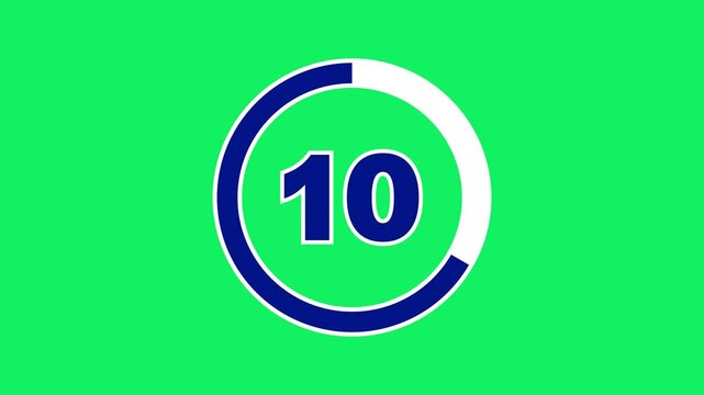 Bold outlined navy 15-second countdown with a white progress ring on a green screen. The progress ring decreases as seconds pass, with thick numbers indicating the time. 4K Motion Graphic