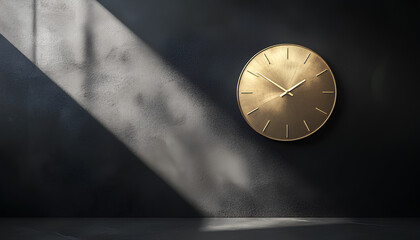 Time management is illustrated by a black gold clock set against a dark textured wall